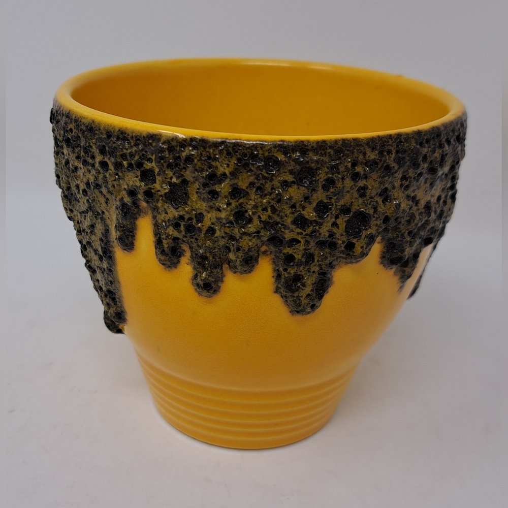 West Germany Fat Lava Flower Pot Vase MCM Mid Century Yellow Pottery Ceramics - Picture 5 of 13